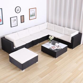 轉角編藤沙發大小戶型客廳整裝家具簡約合L轉角五件套沙發組合陽臺別墅戶外露臺藤椅沙發茶幾仿藤編沙發家具 八件套組(三色可選...
