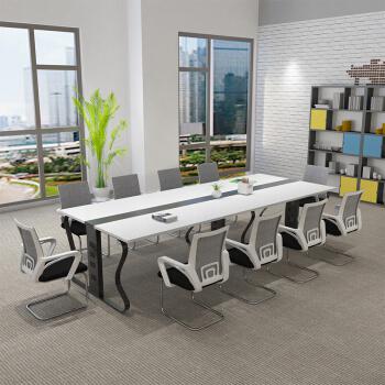 麥森 會議桌 簡約辦公家具培訓開會洽談接待長條鋼架桌子 1.6米白色可定制 MS-HYZ-101