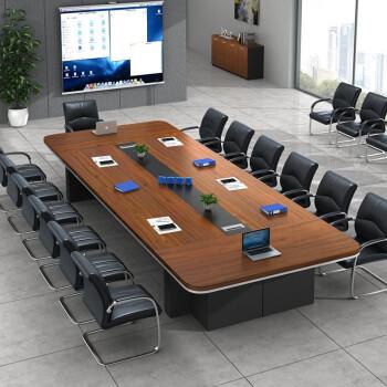 黎富辦公家具大型會議桌長桌圓角開會辦公桌板式長方形公司會議室桌椅組合橢圓形培訓桌簡約 柚木色 定制1.2*0.6米（沒有...